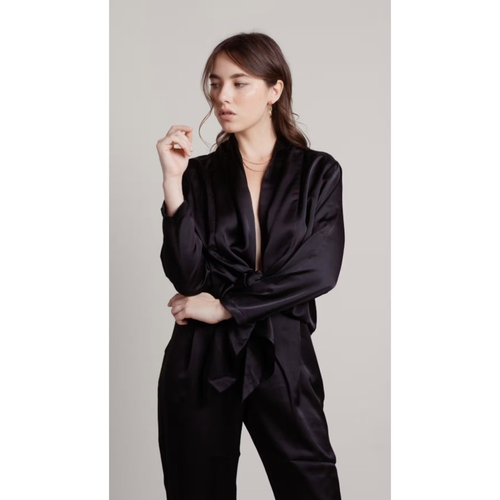 Tobi Illa Illa Women's Up All Night Front Tie Jumpsuit Black Glam Event Baddie